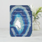 Blue Agate Hochzeitseinladung Einladung (Stehend Vorderseite)