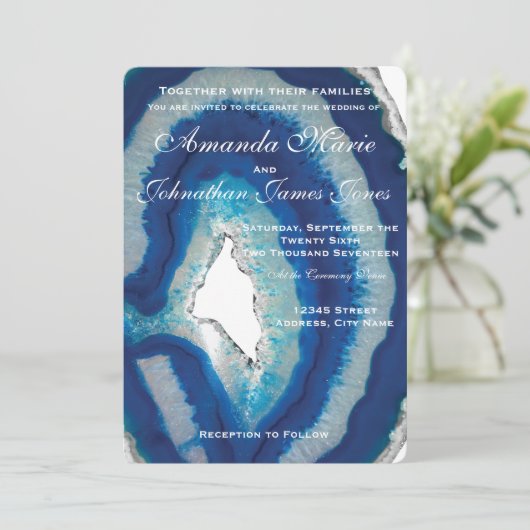 Blue Agate Hochzeitseinladung Einladung (Stehend Vorderseite)