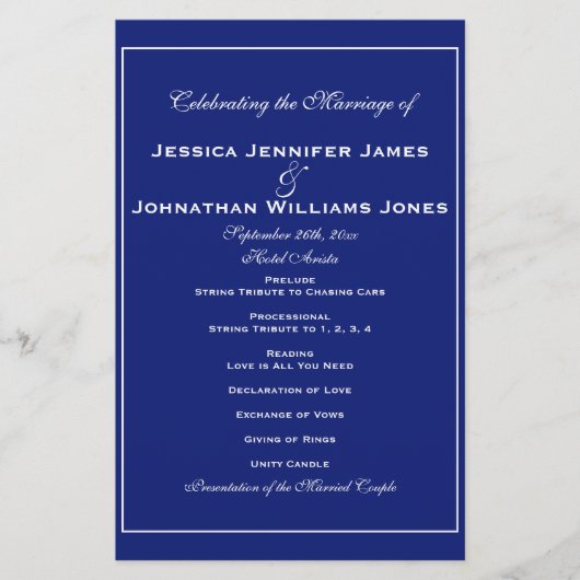 Blue Agate Hochzeitsprogramme (Vorderseite)