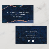 Blue Agate Marble Aquarell Rose Gold Glitzer Visitenkarte (Vorne/Hinten)