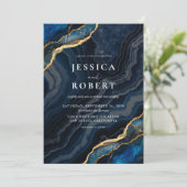 Blue Agate Marble Elegante Wedding Einladung (Stehend Vorderseite)
