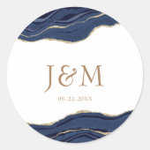 Blue Agate Marble Gold Glitzer Wedding Classi Runder Aufkleber (Vorderseite)