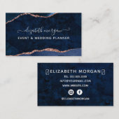 Blue Agate Marble Rose Gold Aquarellschrift Visitenkarte (Vorne/Hinten)