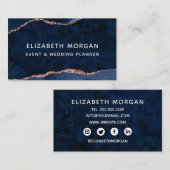 Blue Agate Marble Rose Gold Wasserfarbe Visitenkarte (Vorne/Hinten)