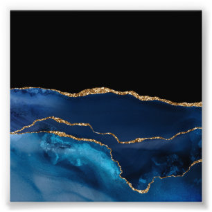 Blue Agate Marble Shiny Golden Glitzer Chic Glam Fotodruck