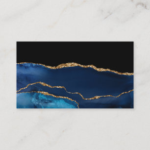 Blue Agate Marble Shiny Golden Glitzer Chic Glam Visitenkarte