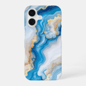 Blue Agate Marble with Gold Veins – Elegant iPhone 16 Hülle (Rückseite)