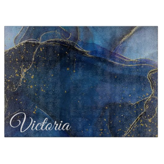 Blue Agate mit Gold Vein und Name Schneidebrett (Vorderseite)