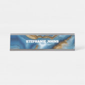 Blue Agate Monogram Turquoise Gold Custom Name Schreibtischnamensplakette (Vorderseite )