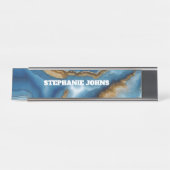 Blue Agate Monogram Turquoise Gold Custom Name Schreibtischnamensplakette (Vorderseite )