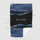 Blue Agate Rose Gold Name Golfhandtuch (Insitu)