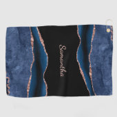Blue Agate Rose Gold Name Golfhandtuch (Horizontal)
