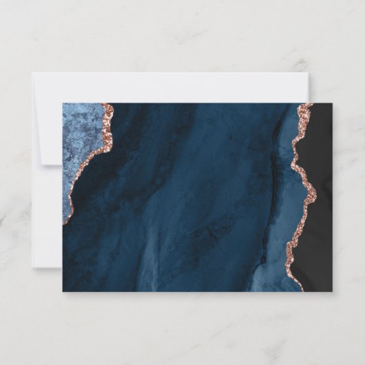 Blue Agate Rose Gold Script Wedding RSVP Karte (Rückseite)
