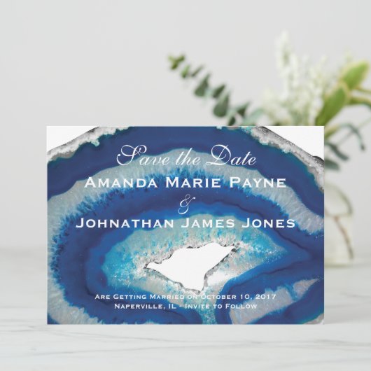 Blue Agate Save the Date (Stehend Vorderseite)