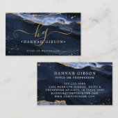 Blue Agate Script Monogram Imitate Gold Glitzer Visitenkarte (Vorne/Hinten)