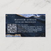 Blue Agate Script Monogram QR Code Glitzer Visitenkarte (Rückseite)