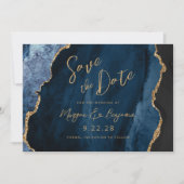 Blue Agate Script Wedding Save the Date (Vorderseite)