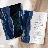 Blue Agate Silver Glitzer Erste Heilige Kommune Einladung