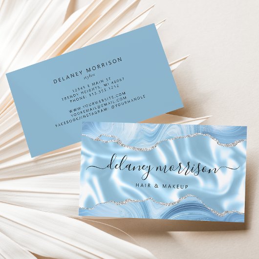 Blue Agate Silver Glitzer Luxus Visitenkarte