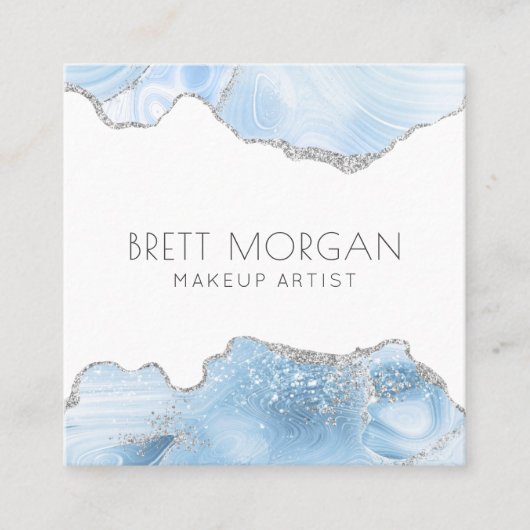 Blue Agate Silver Glitzer Makeup Artist Quadratische Visitenkarte (Vorderseite)