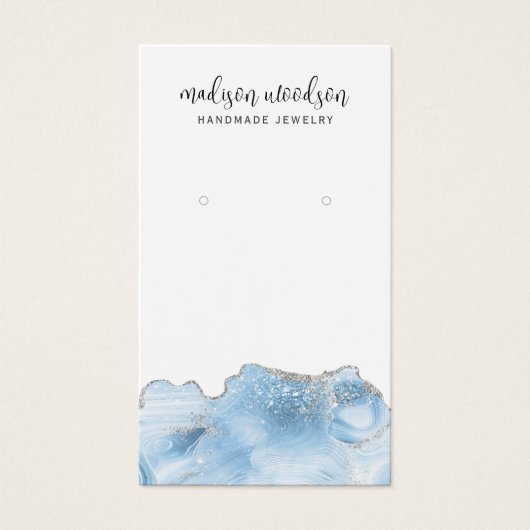 Blue Agate Silver Script Earring Display Card (Vorderseite)