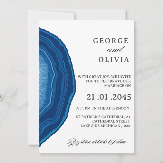 Blue Agate Sliced Wedding  Einladung (Vorderseite)