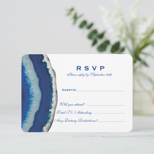Blue Agate Wedding RSVP (Stehend Vorderseite)