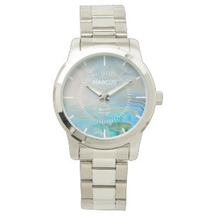 Blue Agate White Dial Custom Armbanduhr
