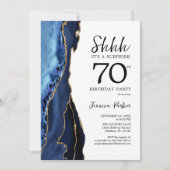 Blue Agate White Gold Überraschung 70. Geburtstag Einladung (Vorderseite)