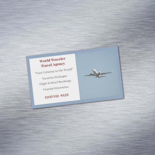 Blue Agent Airplane Travel Agency Magnetische Visitenkarte (Beispiel)