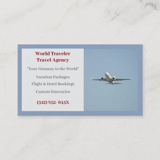 Blue Agent Airplane Travel Agency Visitenkarte (Vorderseite)
