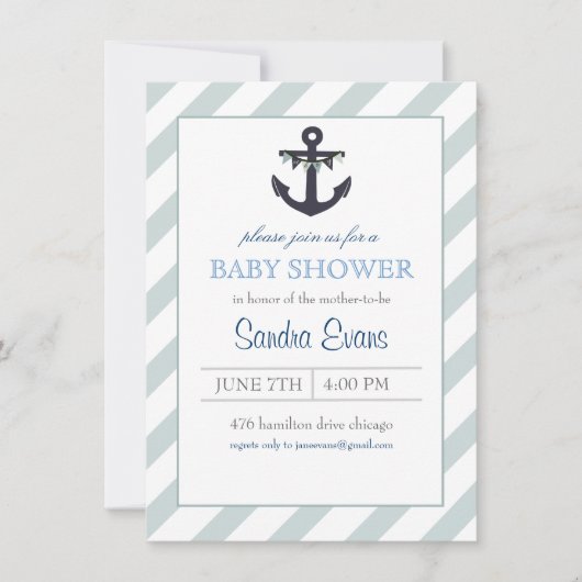 Blue Ahoy Anchor Baby Dusche Einladung (Vorderseite)