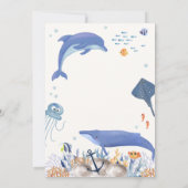 Blue Ahoy Ocean Dolphin Whale Boy Baby Dusche Einladung (Rückseite)