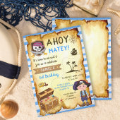 Blue Ahoy Treasure Map Boys Pirate Birthday Einladung