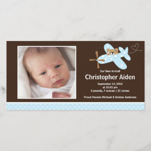Blue Airplane Baby Boy Birth Annoucement Ankündigung