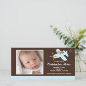 Blue Airplane Baby Boy Birth Annoucement Ankündigung (Stehend Vorderseite)
