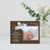Blue Airplane Baby Boy Birth Annoucement Ankündigung (Stehend Vorderseite)