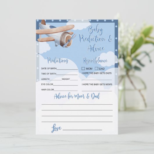 Blue Airplane Baby Predication and Addon Card Boy Einladung (Stehend Vorderseite)