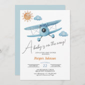 Blue Airplane Baby Shower Einladung (Vorne/Hinten)