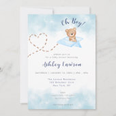 Blue Airplane Bear Baby Shower Einladung Boy (Vorderseite)