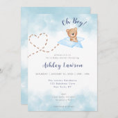 Blue Airplane Bear Baby Shower Einladung Boy (Vorne/Hinten)
