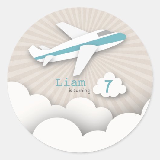 Blue Airplane Birthday Party Aufkleber (Vorderseite)