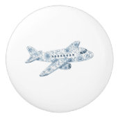 Blue Airplane Chinoiserie Keramikknauf (Vorderseite)