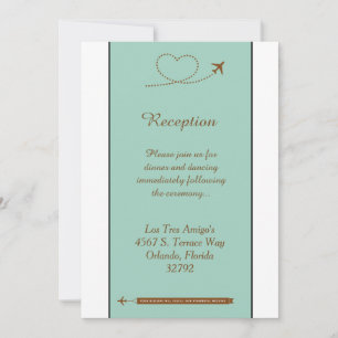 Blue Airplane Heart 3.12x18 Wedding Reception Card Einladung