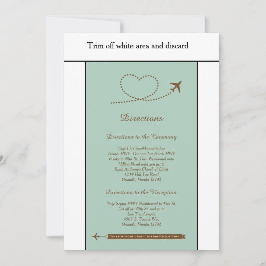 Blue Airplane Heart 3.5x6 Wedding Directors Card Einladung (Vorderseite)
