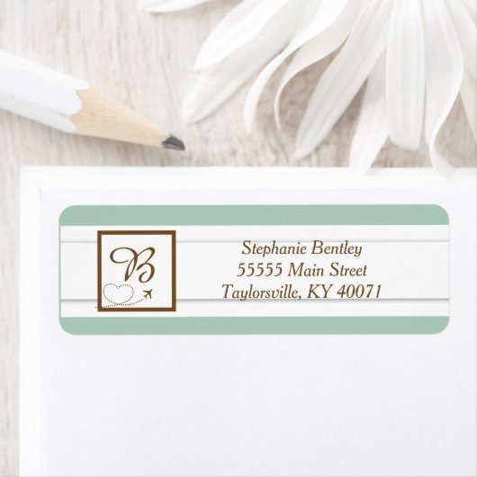 Blue Airplane Heart Wedding Return Address Label (Insitu)