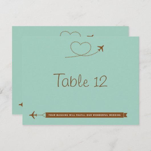 Blue Airplane Heart Wedding Tischnummer Card (Vorne/Hinten)