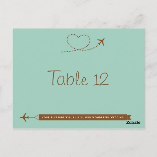Blue Airplane Heart Wedding Tischnummer Card (Rückseite)