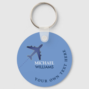 Blue Airplane Keychain with His Name Schlüsselanhänger