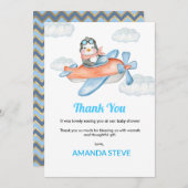 Blue Airplane Pinguin Baby Dusche Danke Karte (Vorne/Hinten)
